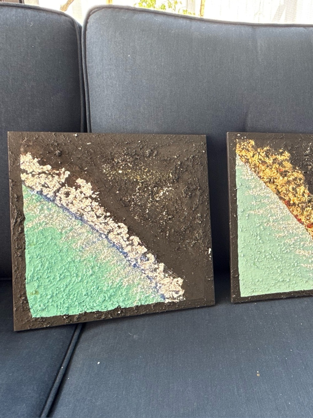 Abstract Textured Wall Art Panel in Mint and Black by